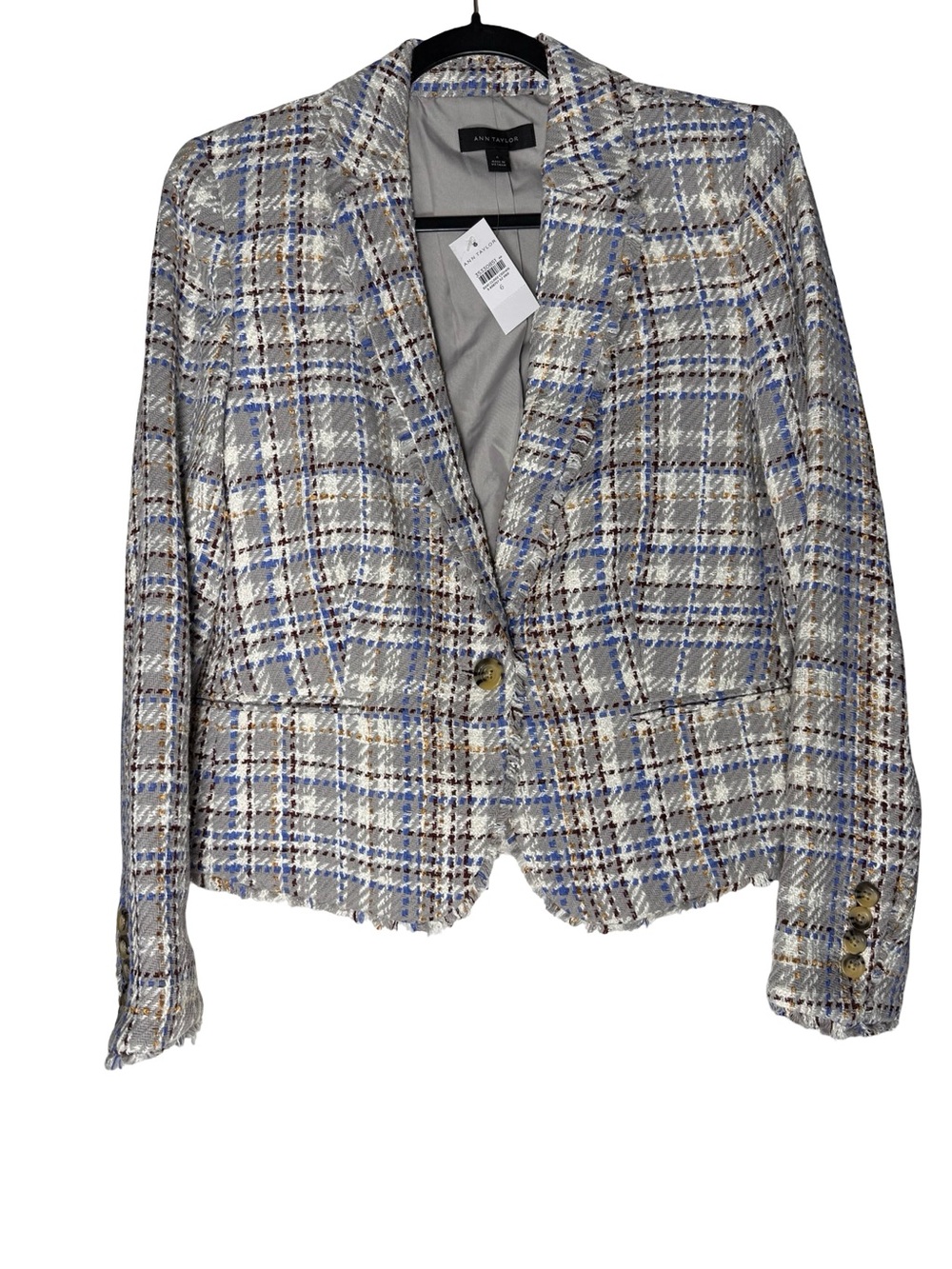 Ann Taylor Women Sz 6 Plaid Tweed Blazer Quiet Luxury Preppy Workwear Career NWT